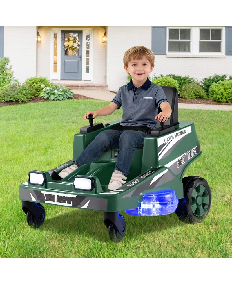 Hongge 12V Ride-On Mower with Spinning Blades and Led Lights, 77 lbs., Ages 3–8