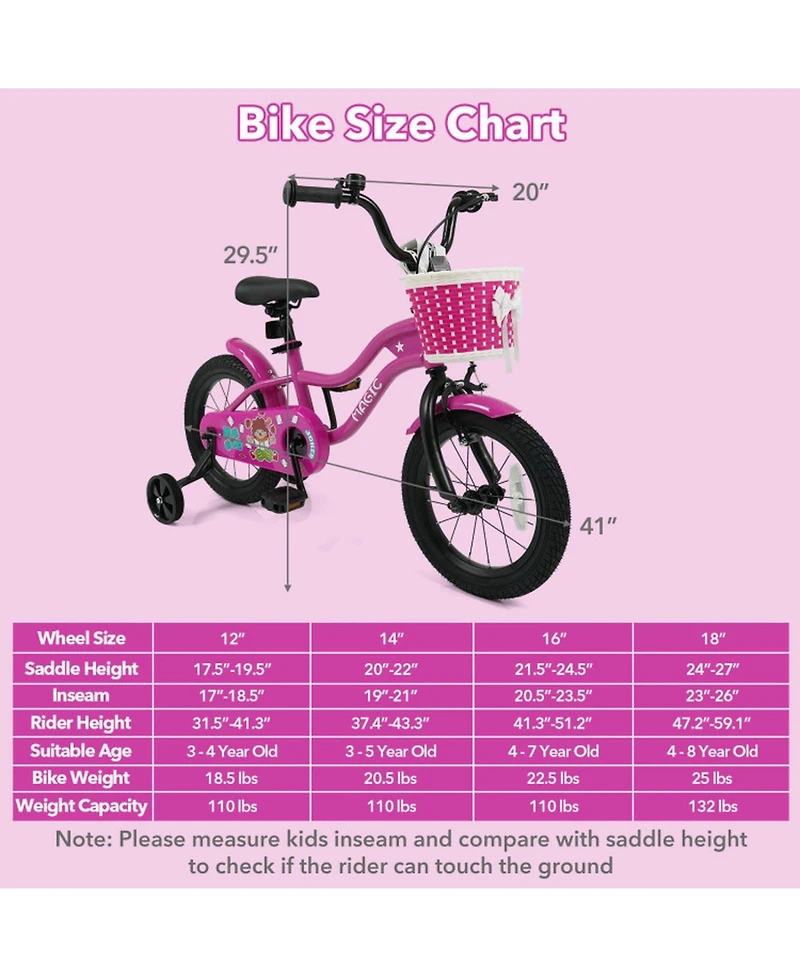 Hongge 14-Inch Kids Bike with Removable Training Wheels, Front Basket and Dual Brakes, Ages 3-5