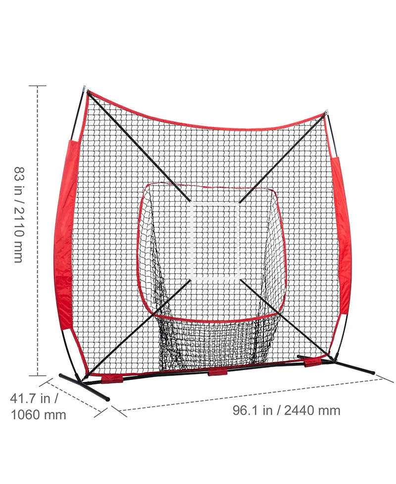 Hongge 7 x 7 ft Baseball and Softball Practice Net with Strike Zone Batting Tee and Ball Collector