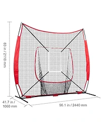 Hongge 7 x 7 ft Baseball and Softball Practice Net with Strike Zone Batting Tee and Ball Collector