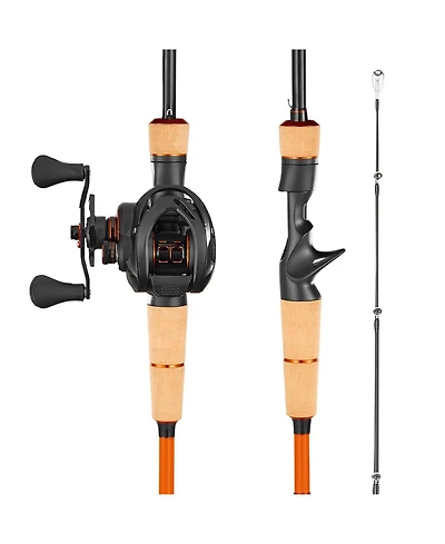Hongge IM7 Carbon Fiber Baitcasting Rod and Reel Combo 6.5 ft with Cork Handle and Ceramic Ring Guides