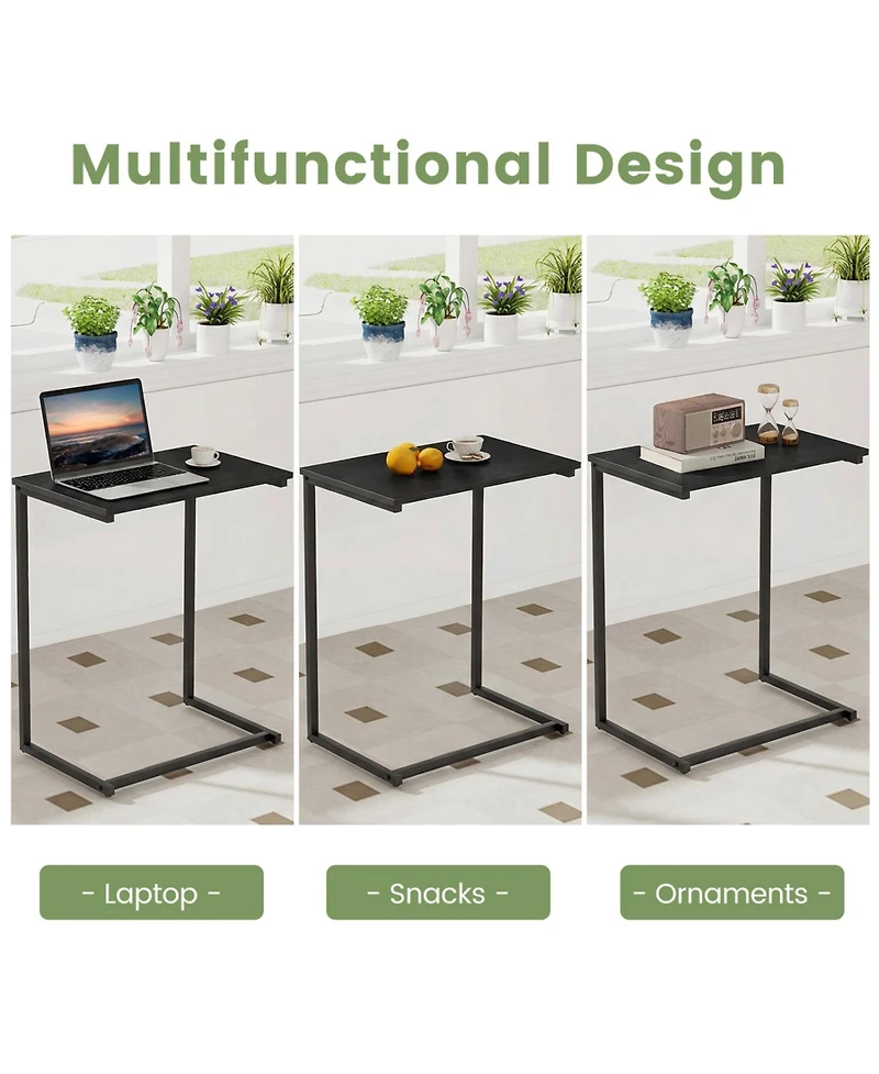 Slickblue C-Shaped Sofa End Table with Metal Frame for Drinks and Laptop Use