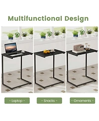 Slickblue C-Shaped Sofa End Table with Metal Frame for Drinks and Laptop Use