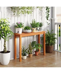 Gouun 40 in. Solid Shorea Hardwood Plant Display Shelf with Slatted Top