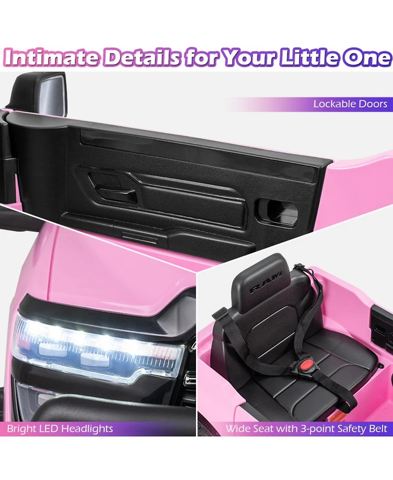 Hongge 12V Kids Ride-On Pickup Truck with Remote Control and Led Lights, 66 lbs, Ages 3-8