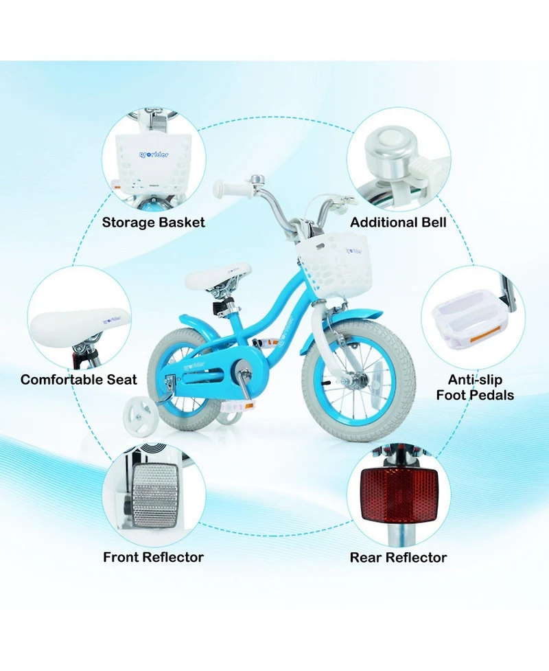 Hongge 12-Inch Kids' Bike with Training Wheels and Dual-Brake System, Ages 3-4