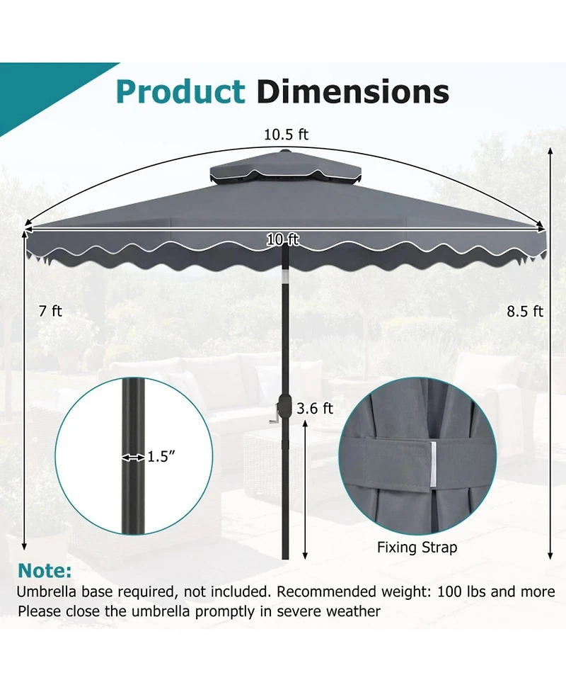 Gouun 10 Ft Push-Button Tilt Patio Umbrella with Crank Lift