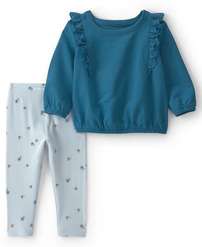 Carter's Baby Girls' Embroidered Ruffle French Terry Top and Bee Print Pants, 2-Piece Set