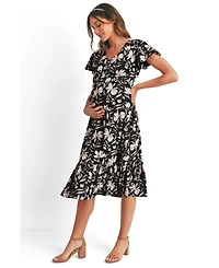 Hello Miz Maternity Floral-Print Flutter-Sleeve Dress