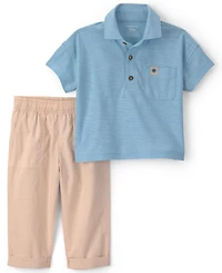 Carter's Baby Boys' Short-Sleeve Polo Shirt and Roll-Cuff Pants, 2-Piece Set