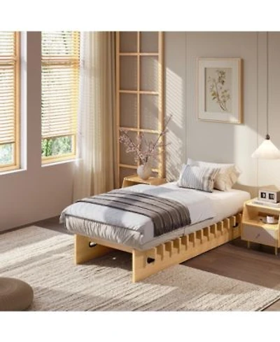 Homfan Mortise Tenon Platform Bed Frame Engineered Wood Slat Bed No Box Spring Needed For Bedroom Apartment