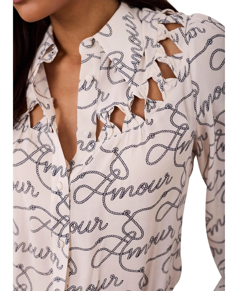 Mint Velvet Women's Amour Print Bow Shirt