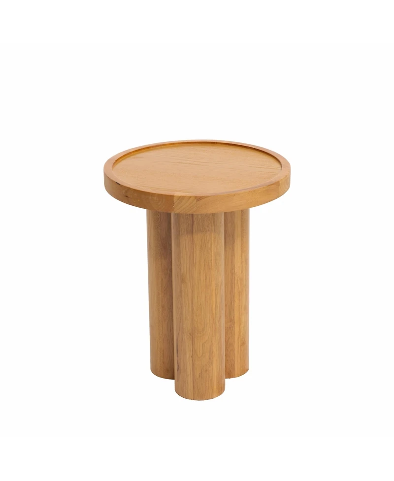Flynama Round Solid Wood End Table Oak Veneer Pedestal Side Table