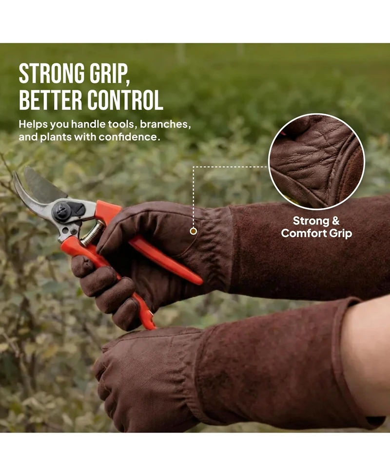 Xdovet Thorn Proof Gardening Gloves Long Rose Pruning Cowleather Gauntlet Forearm Protection