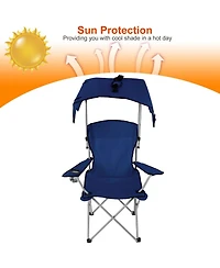 Mountaintop Foldable Beach Canopy Chair, Sun Protection Camping Chair with Cup Holder, 330 lb Capacity, Folding Seat for Beach & Travel