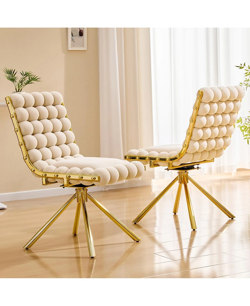 Streamdale Furniture Bubble Tufted Velvet Swivel Accent Chair with Metal Frame