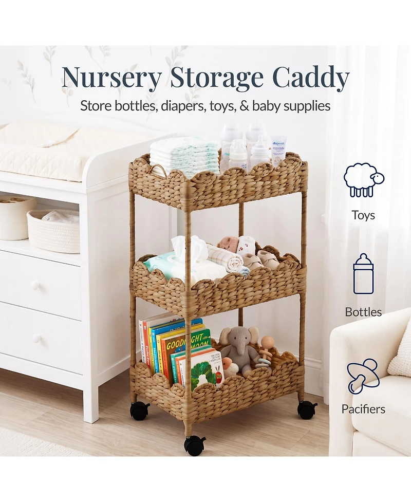 Best Choice Products 3-Tier Scalloped Rolling Nursery Caddy w/Wheels, Storage Utility Cart