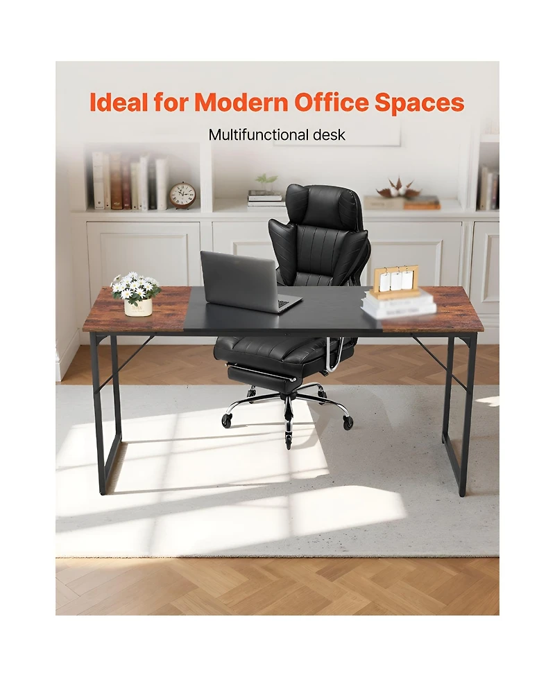 Slickblue Modern Office Computer Desk with Large Legroom, Metal Frame Workstation for Study and Gaming