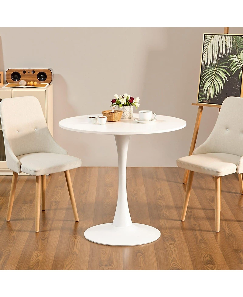 Slickblue Round Wood Dining Table with Pedestal Base for Small Spaces
