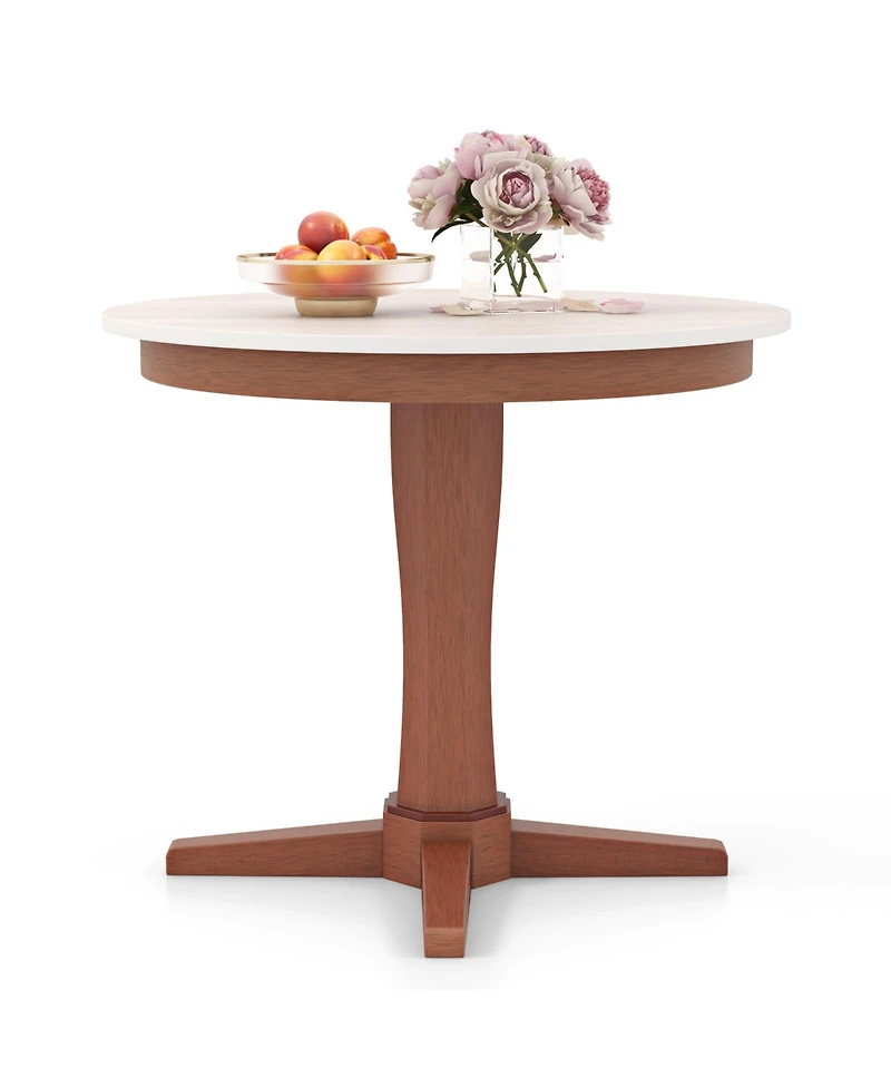 Mecale 35-Inch Round Wooden Dining Table with Pedestal Base