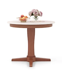 Mecale 35-Inch Round Wooden Dining Table with Pedestal Base
