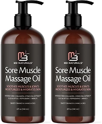 M3 Sore Muscle Massage Oil with Collagen, Stem Cells and Menthol | Full Body Massage Oil | 8 fl oz, Pack of 2