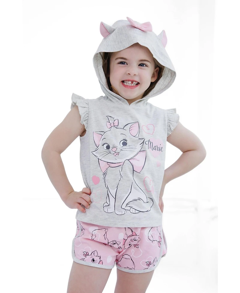 Winnie the Pooh Little Girls Disney Minnie Mouse Lilo & Stitch French Terry Tank Top Shirt Dolphin and Active Shorts to