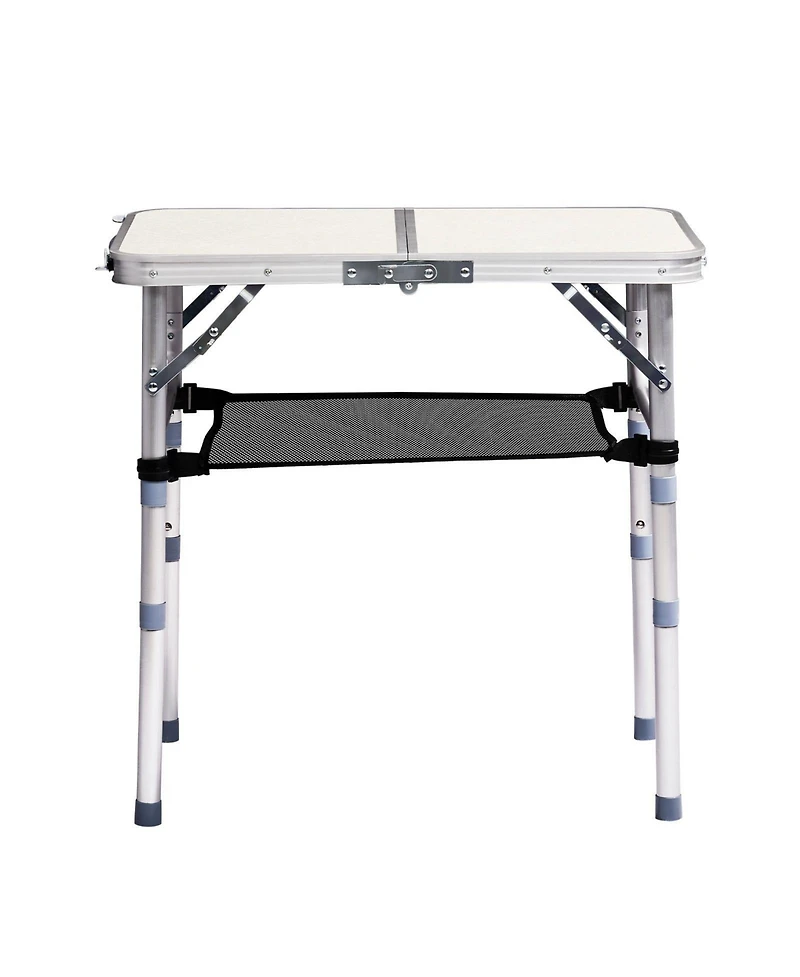 Mountaintop Folding Camping Table, Lightweight Aluminum Outdoor Table with Mesh Shelf, 2 Height Settings, Foldable for Picnic & Travel.