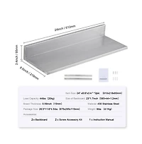 Slickblue Stainless Steel Floating Wall Shelves Set of 2 with Backsplash for Kitchen Restaurant Storage