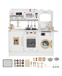 Sugift Lights and Sounds 25-Piece Wooden Play Kitchen, Ages 3+