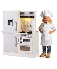Sugift Double-Sided Toddler Play Kitchen with Water Dispenser and Luminous Range Hood Ages 3 Plus