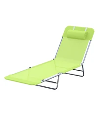 Mountaintop Folding Chaise Lounge Chair, Green, Portable, 6-Level Adjustable Back, Pillow Included, Ideal for Patio, Garden, Beach