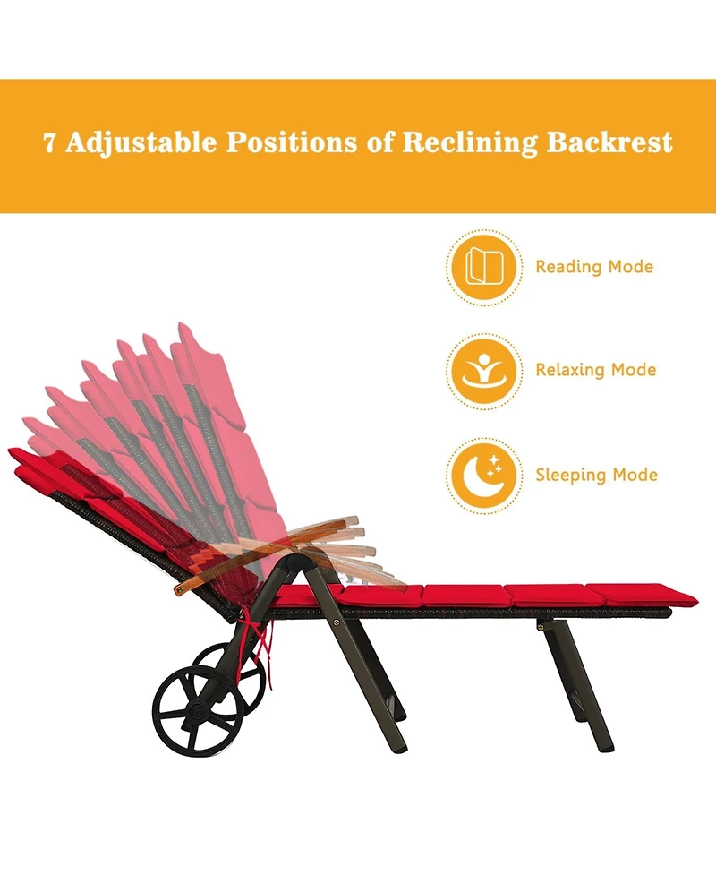 Mecale Outdoor Rattan Chaise Lounge Recliner with Wheels