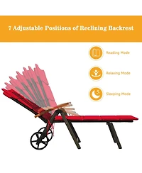 Mecale Outdoor Rattan Chaise Lounge Recliner with Wheels