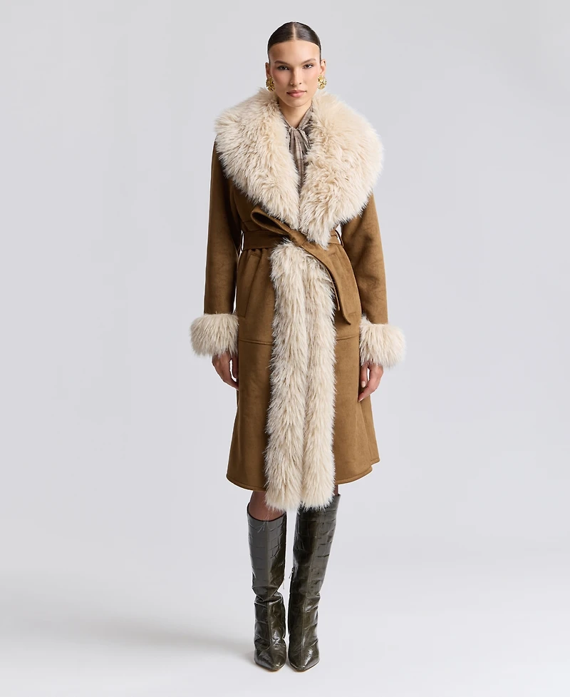 Avec Les Filles Women's Faux-Fur-Shawl-Collar Faux-Shearling Coat