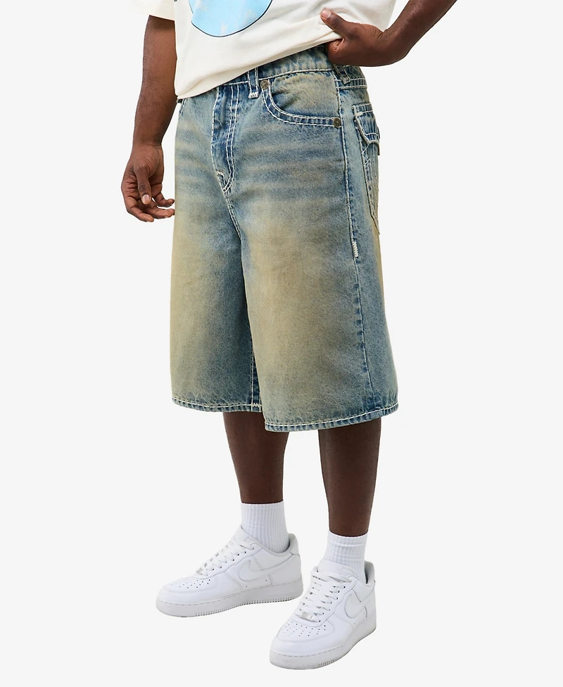 True Religion Men's Mikey Super T Flap Baggy Shorts, 12" Inseam