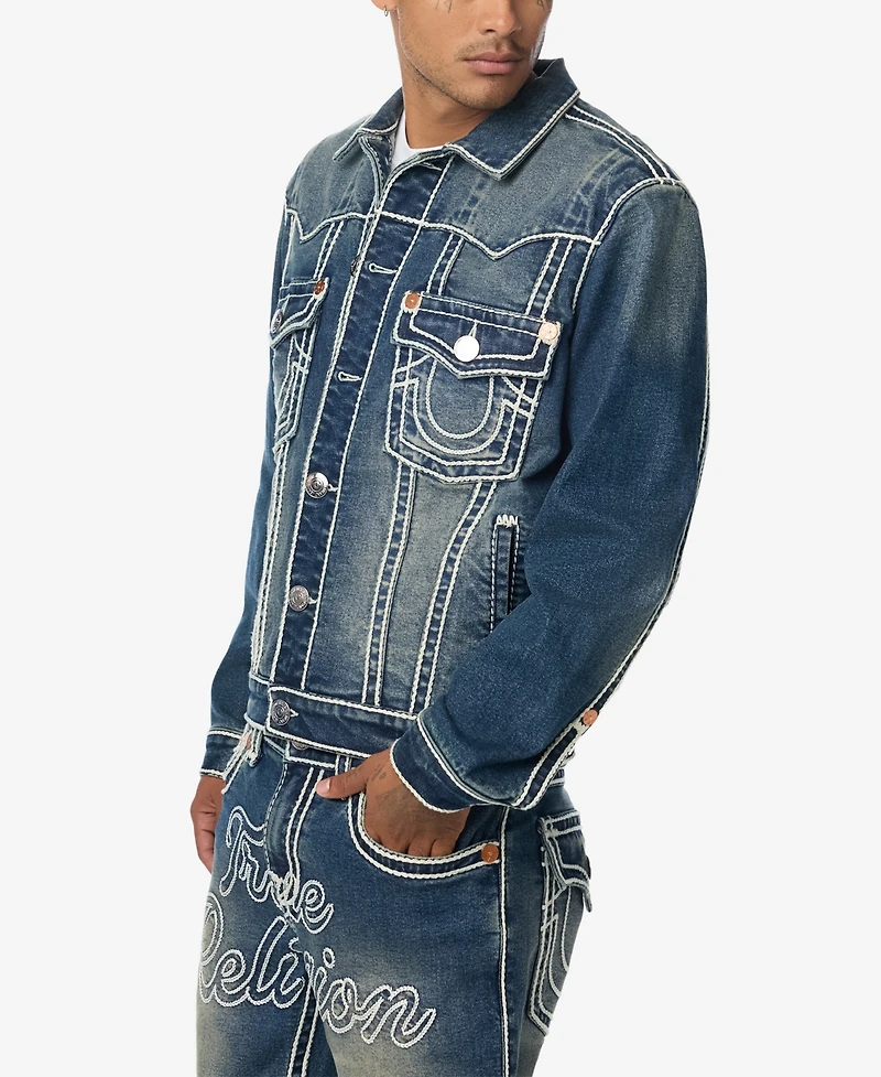 True Religion Men's Jimmy Rope Stitch Oversized Denim Jacket