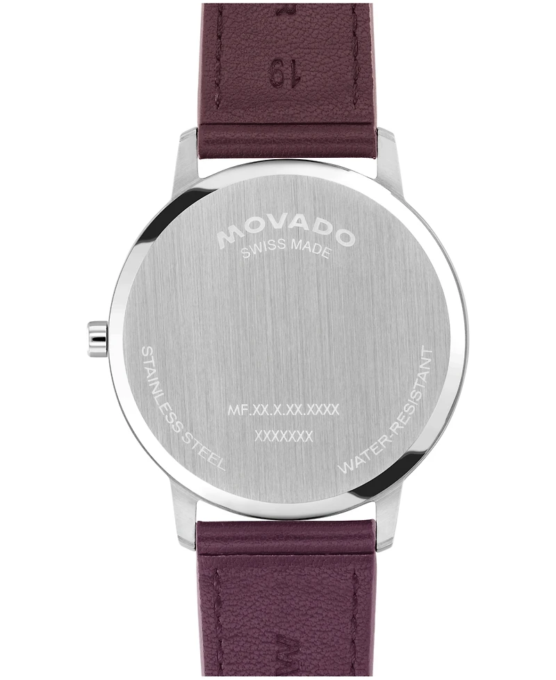 Movado Men's Face Swiss Quartz Dark Cherry Leather Watch 39mm