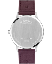 Movado Men's Face Swiss Quartz Dark Cherry Leather Watch 39mm