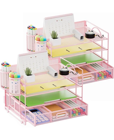 Danrong Metal Mesh Desk Organizer 4 Tier Sliding Trays Drawer Space Saving