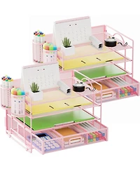Danrong Metal Mesh Desk Organizer 4 Tier Sliding Trays Drawer Space Saving
