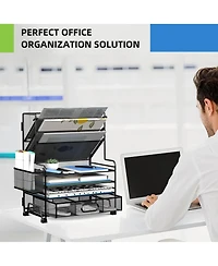 Danrong 4-Tier Document Tray and 3-Slot File Organizer – Metal Desktop Storage Rack