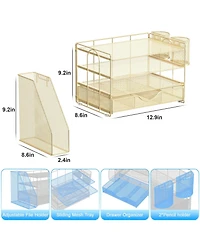 Danrong Metal Mesh Desk Organizer with File Holder Sliding Drawer and Pen Holders