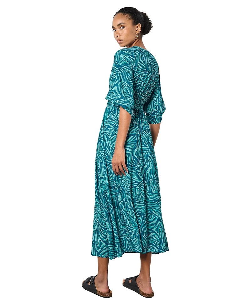 Apricot Women's Zebra-Print Smocked-Waist V-Neck Maxi Dress