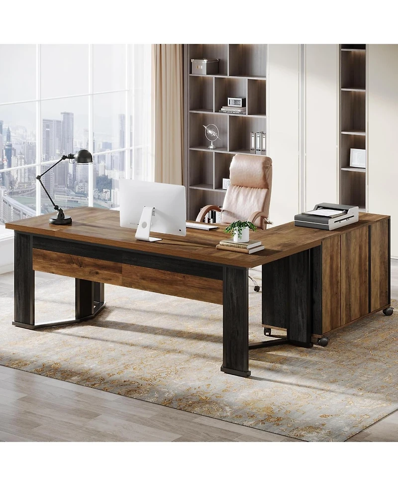 Tribesigns 70.86" L-Shaped Desk with File Cabinet
