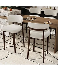 gaomon Set of 4 Upholstered Counter Height Bar Stools with Wood Legs and Curved Back, Linen Kitchen Island Chairs with Footrest