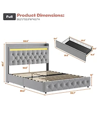 gaomon Upholstered Led Platform Bed Frame with Storage Headboard, Charging Station and Drawers