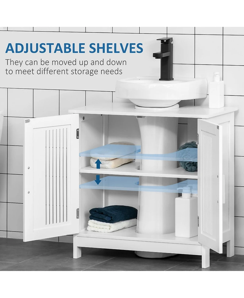 Kleankin Bathroom Pedestal Under Sink Cabinet with Storage Shelf, 2 Doors, White