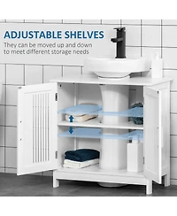 Kleankin Bathroom Pedestal Under Sink Cabinet with Storage Shelf, 2 Doors, White