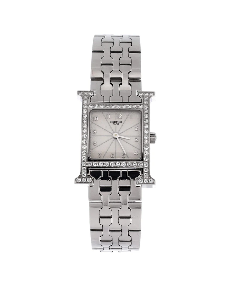 Pre-Owned Hermes Heure H Quartz Watch in Stainless Steel with Diamond Bezel 21mm